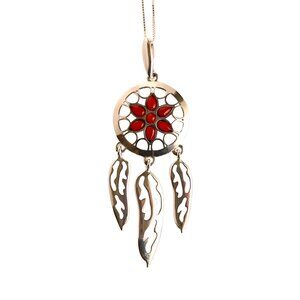 Dream Catcher Necklace-Baltic Cherry Amber in 925 Sterling Silver